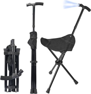 $39 Cane with Seat Foldable Lightweight Walking Cane with LED Light Adjustable Walking Stick for Seniors