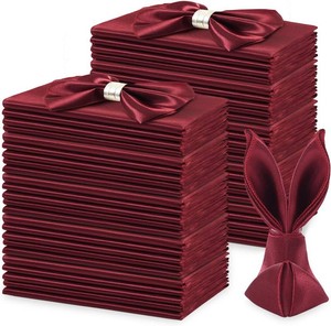 $21 KKJIAF 50 Pcs Burgundy Silky Satin Napkins 17 x 17 for Wedding Party  Washable Square Table Napkins for Wedding Dinner Party, Ultra-Smooth Satin, Tight Sewn Edges, Foldable Multi-Shape
