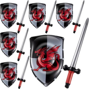 $37 Poen 24 Pcs Inflatable Sword and Shield Knight Party Favors Set Blow up Medieval Sword Shield for Prince Party Favors Decorations Cosplay Accessories (Dragon)