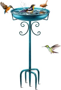 $28 Daoeny 35In Metal Bird Bath for Outside, Vintage Freestanding Birdbaths & Birdfeeder, Bird Baths Feeder Bowl for Outdoors Garden Patio Yard Lawn Decor, Upgraded 5-Pronged Base (Blue)