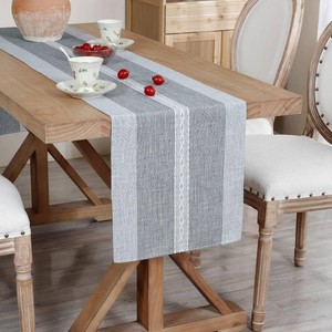 NEWISHER Farmhouse Braided Striped Embroidery Table Runner 48 inches Grey  13x48inch Table Runner, Rustic Coffee Table Runners, Runners for Dresser Bedroom Weddings Holiday Living Room