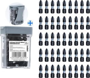 toolant PH2 Phillips Impact Bit Set, 1 Inch, 45-Piece, Magnetic  PH2 anti-slip tips, larger screw contact area, S2 steel construction, magnetic retention, impact-driver use