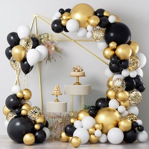 Black and Gold Balloon Garland Arch Kit, 124pcs Black White Metallic Gold Confetti Latex Balloons for New Year Graduation Birthday Anniversary Wedding Engagements Retirement Party Decorations