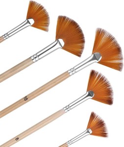 Prasacco 5 Pieces Fan Brush for Painting, Oil Acrylic Paint Brushes Artist Fan Brushes Nylon Hair Long Wood Handle Painting Brush for Acrylic Watercolor Oil Gouche Painting (246810#)