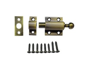 Solid Cast Brass Surface Bolt, Self-Locking Latch for Window & Door, Pull to Open, 2, Brushed Antique Brass, 1 Pack, Made in Taiwan