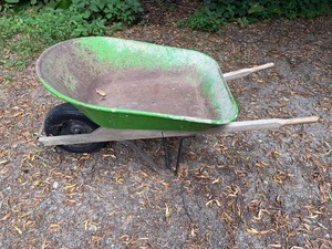 Wheelbarrow - Green Metal Garden Wheelbarrow With Wooden Handles