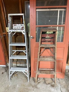 Step Ladders - Cuprum 428-05 Commercial Type II & Wooden Step Stool (Lot of 2)