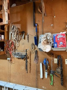 Garage Shop Supplies Mixed Lot - Cords, Chains, Tools & Rags