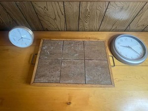Two Clocks & Wood Tile Tray Mixed Lot - Working