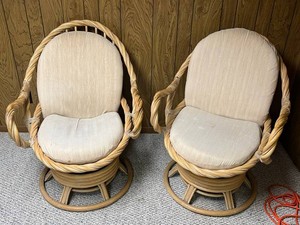 Wicker Swivel Rocking Chairs Cushioned (Lot of 2)