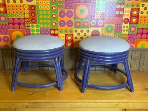 Upholstered OttomansStools - Alexvale Purple Pair (Lot of 2) - matching chairs and addl ottoman in separate lot