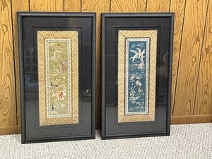 VTG Framed Wall Art Pair - Asian Style Botanical Prints 32 X 18.5 in (Lot of 2)