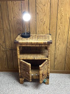 Wicker Side Table Cabinet - 20 X 13 X 28 in w Table Lamp