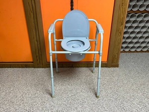 Portable Commode Chair - Gray Adjustable Frame With Bucket