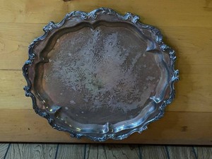 Vintage Silver Plated Serving Tray Ornate Scalloped Edge