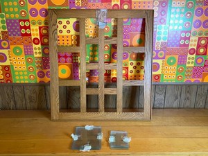 VTG Framed Wood Wall Decor With Glass Panels - One 4x6 Glass Missing