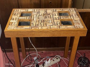 COOL Wine Cork Table - Handmade Cork Top Side Table 25W X 26H X 15D - electrical cords not inc