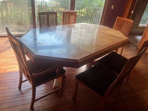 MCM Bernhardt Dining Table Set With 6 Chairs & 2 Leaves 48 X 85 X 30 in