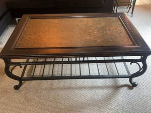 Coffee Table - Wrought Iron Metal Stand 49 X 32 X18 in - matching end table in separate lot