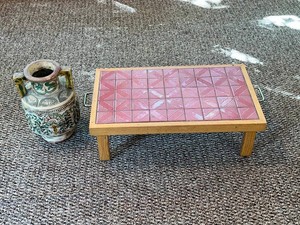 Japanese Pottery Vase & Custom Tile Table Top Table w Handles & Legs approx 2 x 3