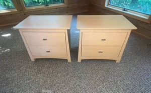 Wood Nightstands - Pair of Two-Drawer Tables