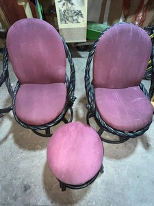 Alexvale Two Swivel Purple Rattan Chairs w Ottoman Set (Lot of 3) - addl ottomans in separate lot