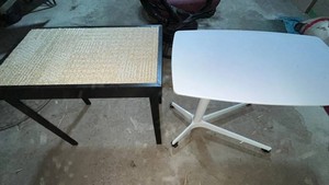 Side Tables - Black Woven Top Table & White Rolling Table (Set of 2)