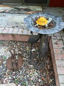 Garden Decor Crane Pedestal StandBird Bath w Fun Turtle