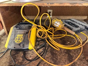 Battery Charger & Garage Tools Mixed Lot - Stanley Charger, Light, Cords & Hand Tools