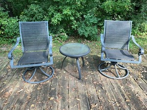 Outdoor Patio Furniture Set - 2 Swivel Chairs & Glass Table (3 Pieces)