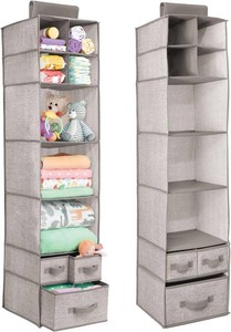 $35 mDesign Soft Fabric Over Closet Rod Hanging Storage Organizer with 7 Shelves and 3 Removable Drawers for ChildKids Room or Nursery - Textured Print - 2 Pack - LinenTan