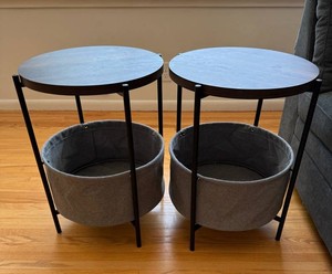 Round Side Tables With Storage Baskets (Set of 2)