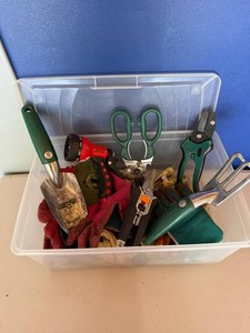 Garden Hand Tool Mixed Lot in Storage Tote