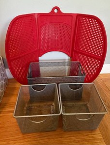 Mesh Baskets & Red Perforated Sink Topper Foldable Counter Top Organizer