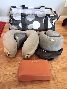 Tote Bag with Travel Pillows and Missoni X Delta Travel Amenity Kit Assortment