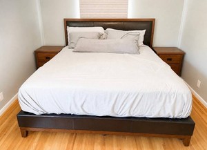 Dark Espresso Faux Leather Sleigh King Bed with Headboard and Footboard