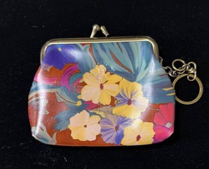 Patricia Nash Floral Coin Purse Wallet with Kiss Lock and Keychain