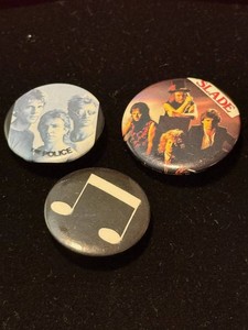 Police, Slade and Music Note Pinback Button Lot of 3