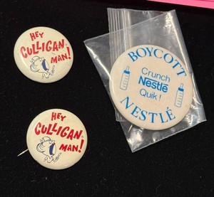Vintage Hey Mulligan Man, Nestle Promo Pinback Buttons (Lot of 3)
