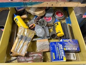 Everything in Drawer - Chisels, Chalk & Chalk Lines, Stapler & Staples, Vintage Tools