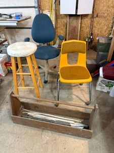 Shop ChairsStool & Vintage Wood Toolbox