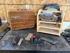 Hatchet, Leatherman, Tackle Box & Wood Storage with Knee Pads