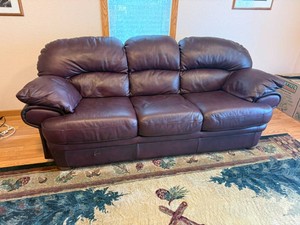 Burgundy Three-Cushion Leather Sofa