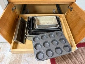 Drawer of Kitchen Trays, Muffin Pan, Bread Pans