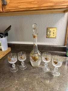 Vintage Mid-Century Bohemia Czech Crystal Decanter Set
