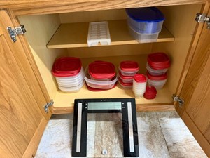 Plastic Food Containers & Bathroom Scale