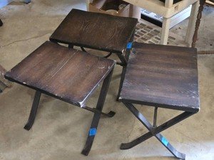 Black Metal and Wood Folding Stools