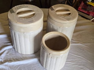Furio Stoneware Canisters Set Large and Medium with Silicone Gaskets - One is Missing Lid