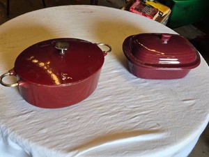 Cast Iron Oval Dutch Oven and The Pampered Chef Stoneware Baker