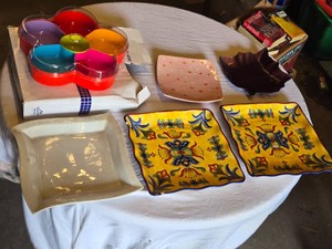Lot of Assorted Decorative Plates and Bowls including Colorful Floral Square Plates